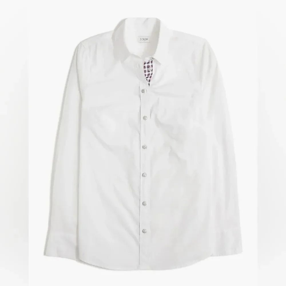 J. Crew Tartan Placket Jeweled Button Up Cotton Poplin Shirt Signature Fit NWT